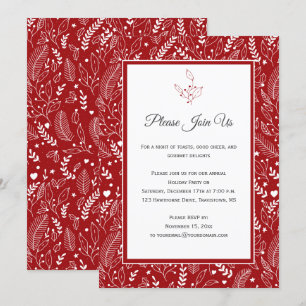 Invitación Rojo con Patrulla de Bocas Florales de White Holly