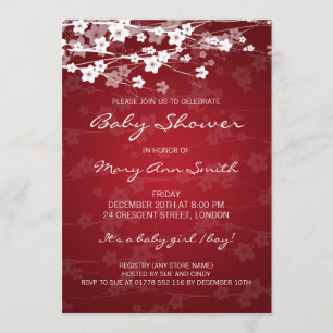 Invitación Rojo de cerezo elegante Baby Shower las 24 horas
