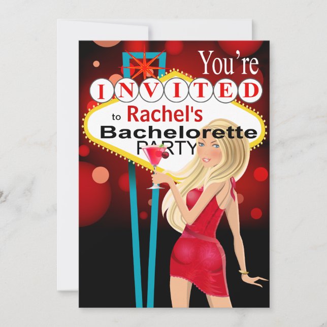 Invitación Rojo de la Bachelorette de Las Vegas (Anverso)