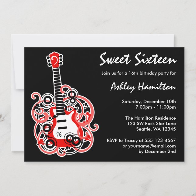 Invitación Rojo de la fiesta de cumpleaños del dulce 16 de la (Anverso)