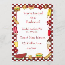 Invitación Rojo de la frontera de la comida campestre de la