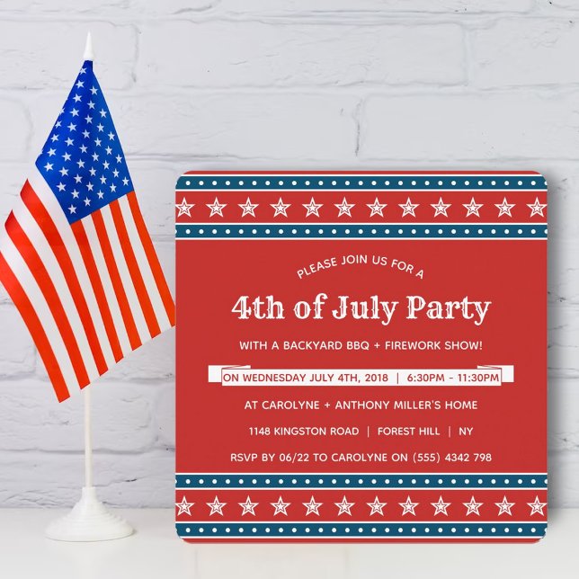 Invitación Rojo De Moda, Blanco Y Azul 4 De Julio Fiesta (Subido por el creador)