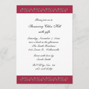 Invitación Rojo de rubíes y ducha nupcial de las perlas