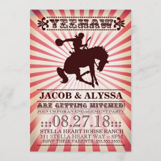 Invitación Rojo del fiesta de compromiso del rodeo de Yeehaw