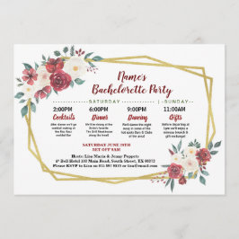Invitación Rojo del oro itinerario nupcial de la ducha y