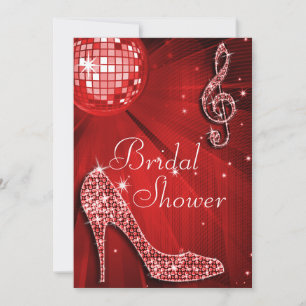 Invitación Rojo Disco Ball y Sparkle Heels Bridal Shower