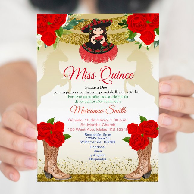 Invitación Rojo dorado Charro Quinceañera (Subido por el creador)