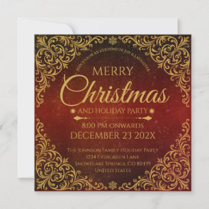 Invitación Rojo Dorado y Terciopelo Elegante Navidad