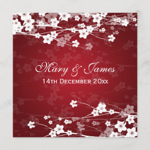 Invitación Rojo elegante de la flor de cerezo de la boda