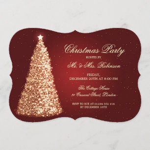 Invitación Rojo elegante del árbol de navidad del oro de la
