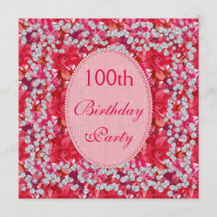 Invitación Rojo elegante/rosa floral y cumpleaños de los