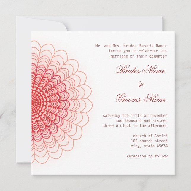 Invitación Rojo encaje floral sobre blanco (Anverso)