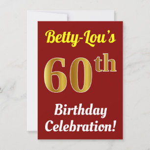 Invitación Rojo, Falso Oro Celebración del 60 cumpleaños + No