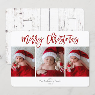 Invitación Rojo Feliz Navidad Madera Blanca Foto de Vacacione