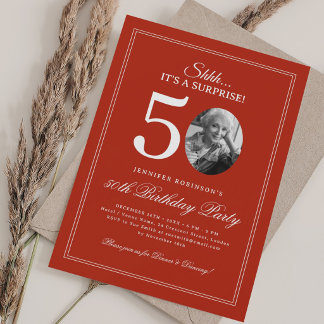 Invitación Rojo | Fiesta de cumpleaños sorpresa elegante 50