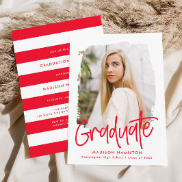 Invitación Rojo | Fiesta de Graduación con Foto de Letra Scri