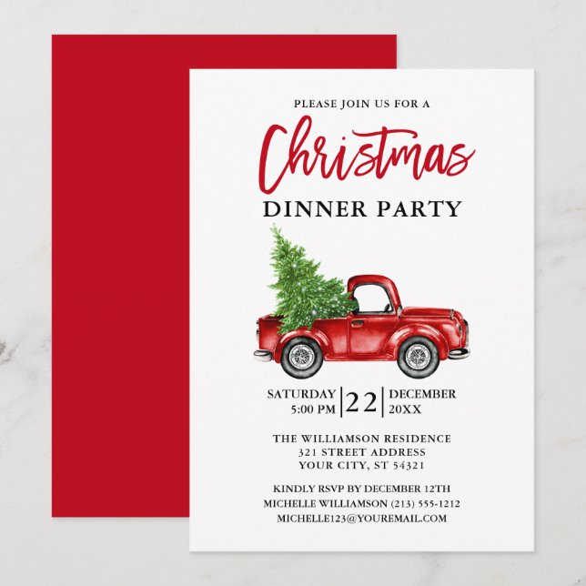 Invitación Rojo Fiesta de Navidades de Camión de Guión Rojo (Anverso / Reverso)