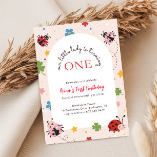 Invitación Rojo Floral Rosa Dulce Coccinella Cumpleaños 1