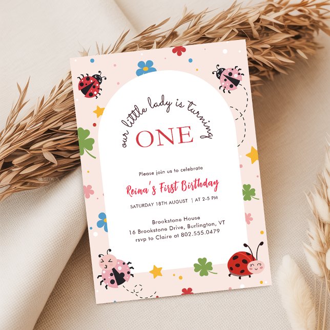Invitación Rojo Floral Rosa Dulce Coccinella Cumpleaños 1 (Subido por el creador)