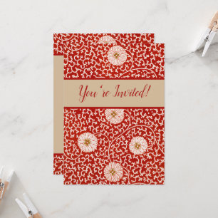 Invitación Rojo Floral Vibrante Ornate Patrón Clásico