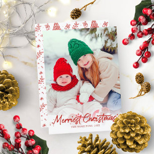 Invitación Rojo Glitter Caligrafía Foto Navidades Más Alegre