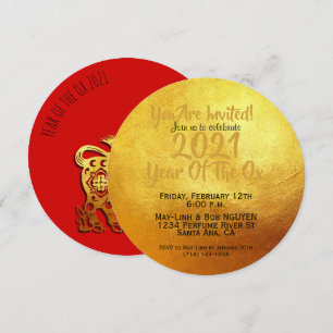 Invitación Rojo Golden Ox Papercut Año Nuevo Chino 2021 RInv