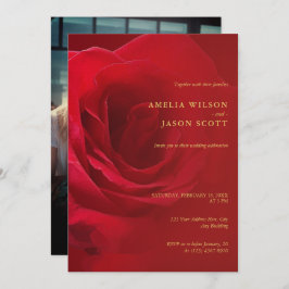 Invitación Rojo gradiente rosa rojo con Boda de fotos