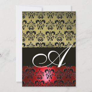 Invitación ROJO GRIS NEGRO  MONOGRAMA DAMASCO ,blanco brillan