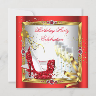 Invitación Rojo High Heel Shoes Champagne Gold White