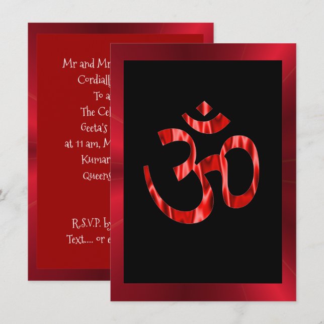 Invitación Rojo hindú de OM de la celebración (Anverso / Reverso)