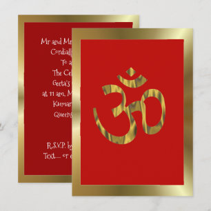 Invitación Rojo hindú y oro de OM de la celebración
