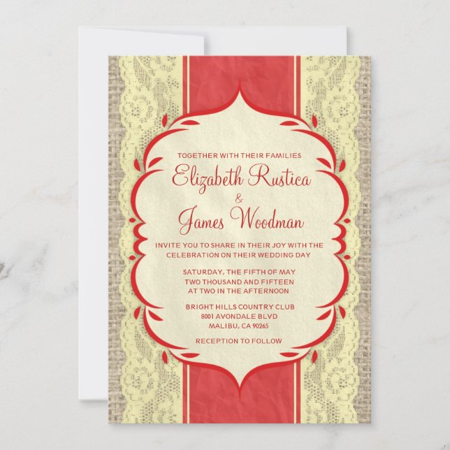 Invitación Rojo =Invitaciones para la Boda de Lino y Lácteos  (Anverso)