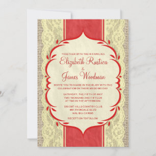 Invitación Rojo =Invitaciones para la Boda de Lino y Lácteos 