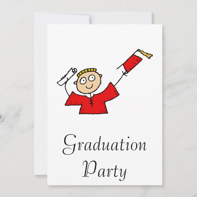 Invitación Rojo lindo del muchacho graduado (Anverso)