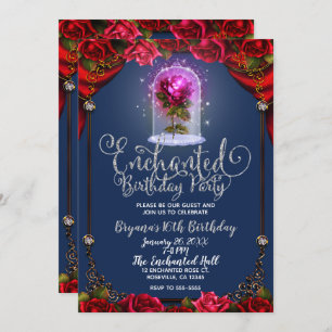 Invitación Rojo Magical Encantado Rojo Rosa Belleza Dulce 16