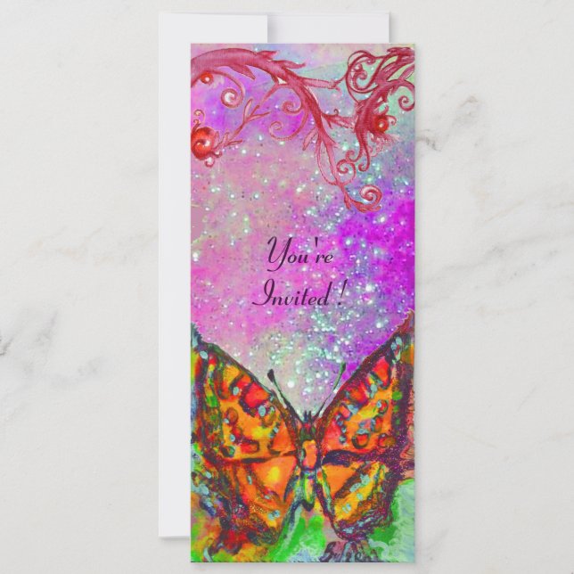 Invitación ROJO MARIPOSA ROSA PURPLE GOLD Floral Sweet 16 (Anverso)