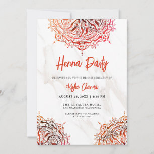 Invitación Rojo Mármol Mandala Mehndi Henna Fiesta