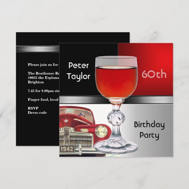 Invitación Rojo Metalizado de plata roja de coche significa h (Anverso / Reverso)