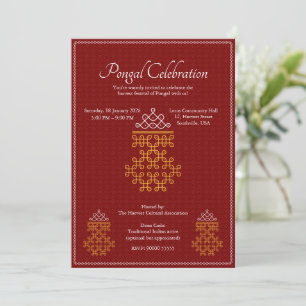 Invitación Rojo Minimal Tamil Kolam Pongal