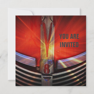 Invitación Rojo Muscular Auto V8 Potencia y cromado