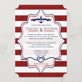 Invitación Rojo, Naval Náutica, FAUX Burlap Stripes Boda