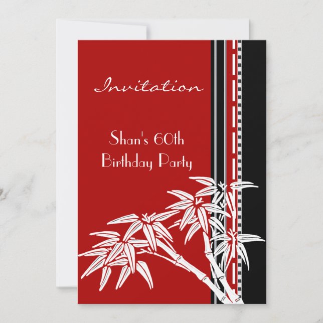 Invitación Rojo Negro Blanco Bamboo Asiático 60 (Anverso)