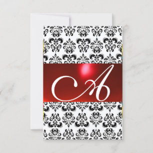 Invitación ROJO NEGRO BLANCO DAMASCO GEMA MONOGRAMA rsvp plat