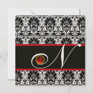 Invitación ROJO NEGRO BLANCO ORO DAMASK MONOGRAM Ruby