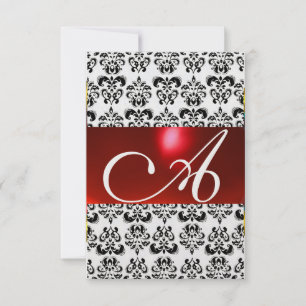 Invitación ROJO NEGRO DAMASK GEM MONOGRAM RSVP White Ü