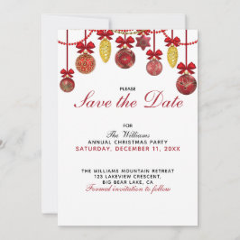 Invitación ROJO ORO BAUBLES Navidades Fiesta Guardar la fecha