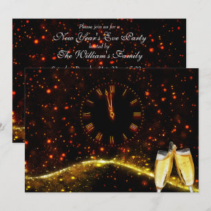 Invitación Rojo, oro Champán y Noche Vieja del reloj
