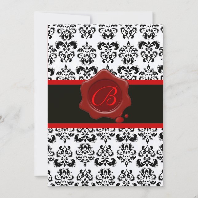 INVITACIÓN ROJO, ORO Y NEGRO DAMASCA, WAX SEAL MONOGRAM (Anverso)