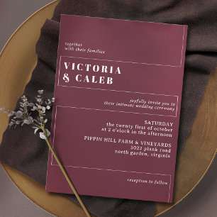 Invitación Rojo oscuro de Borgoña   Moderno Boda Mínimo de Ma