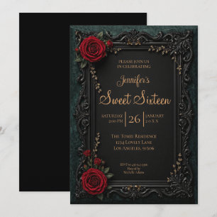 Invitación Rojo oscuro floral gótico Sweet 16
